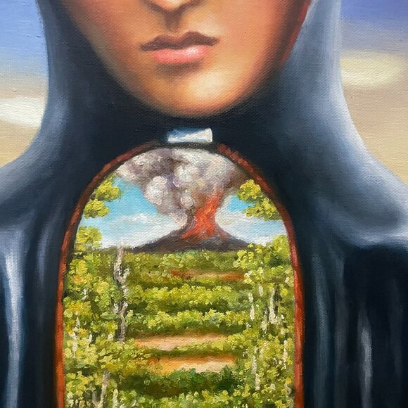 A Fantasy Oil Painting with Volcano & Forest Inside the Human Body - Picture 2 of 7